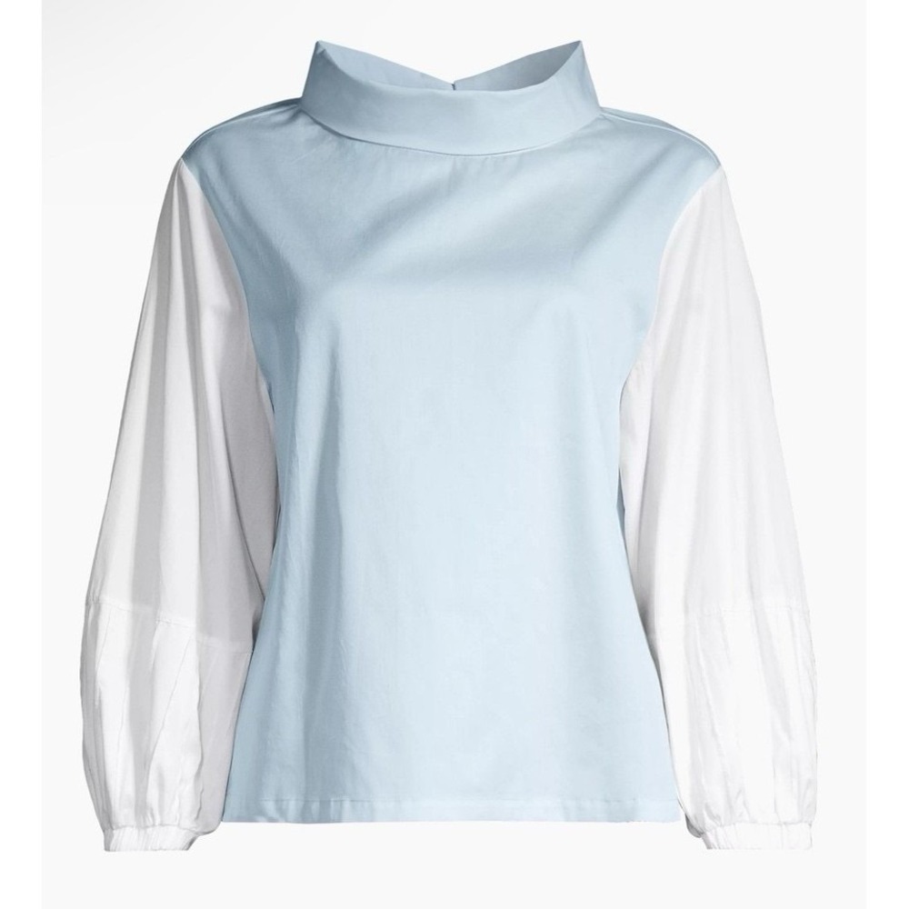 Harshman NEW Perry Cotton Tunic Women's Blouse Light Blue/White Two Tone Size XS